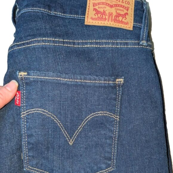 Levis Jeans Denim Classic Mid Rise Skinny - Dark Wash, Distressed - Size 14 31 W - Picture 3 of 5